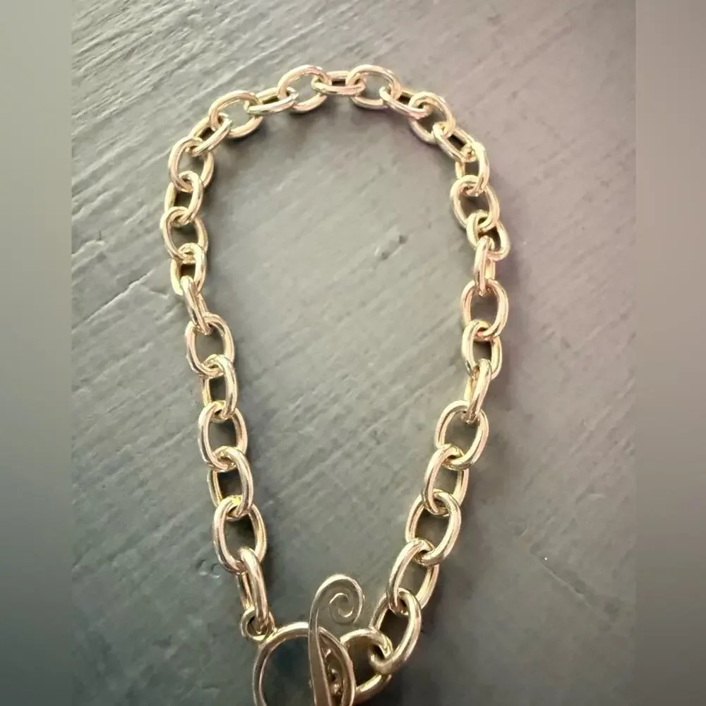 925 Sterling Silver Chainlink Heart Pendant Bracelet